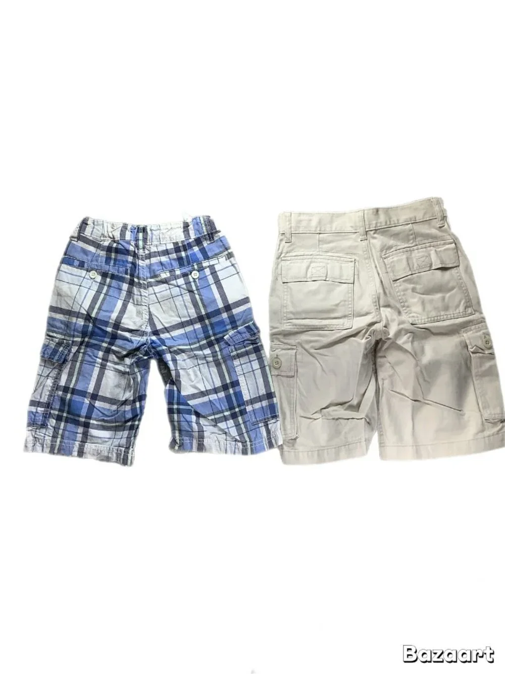 Lot of 2 Old Navy Boys Shorts Size 8 Plaid & Khaki Cargo Built-In Belts